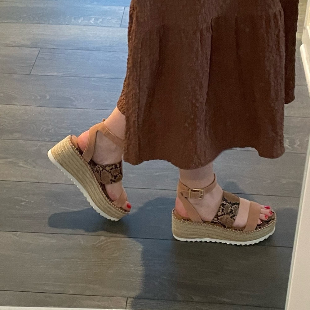 Crown Vintage Espadrille Wedges - Size 9 - Snake Ankle Strap Platform Sandal - Picture 5 of 13